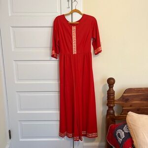 Vintage / Retro Red Women's Long Sleeve Jumpsuit
